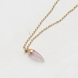 Rose Quarts Bullet Stainless Steel Gold Necklace